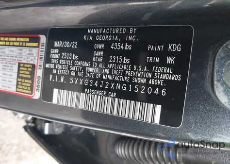 2022 Kia K5 Ex из США, поврежденный, VIN 5XXG34J2XNG152046